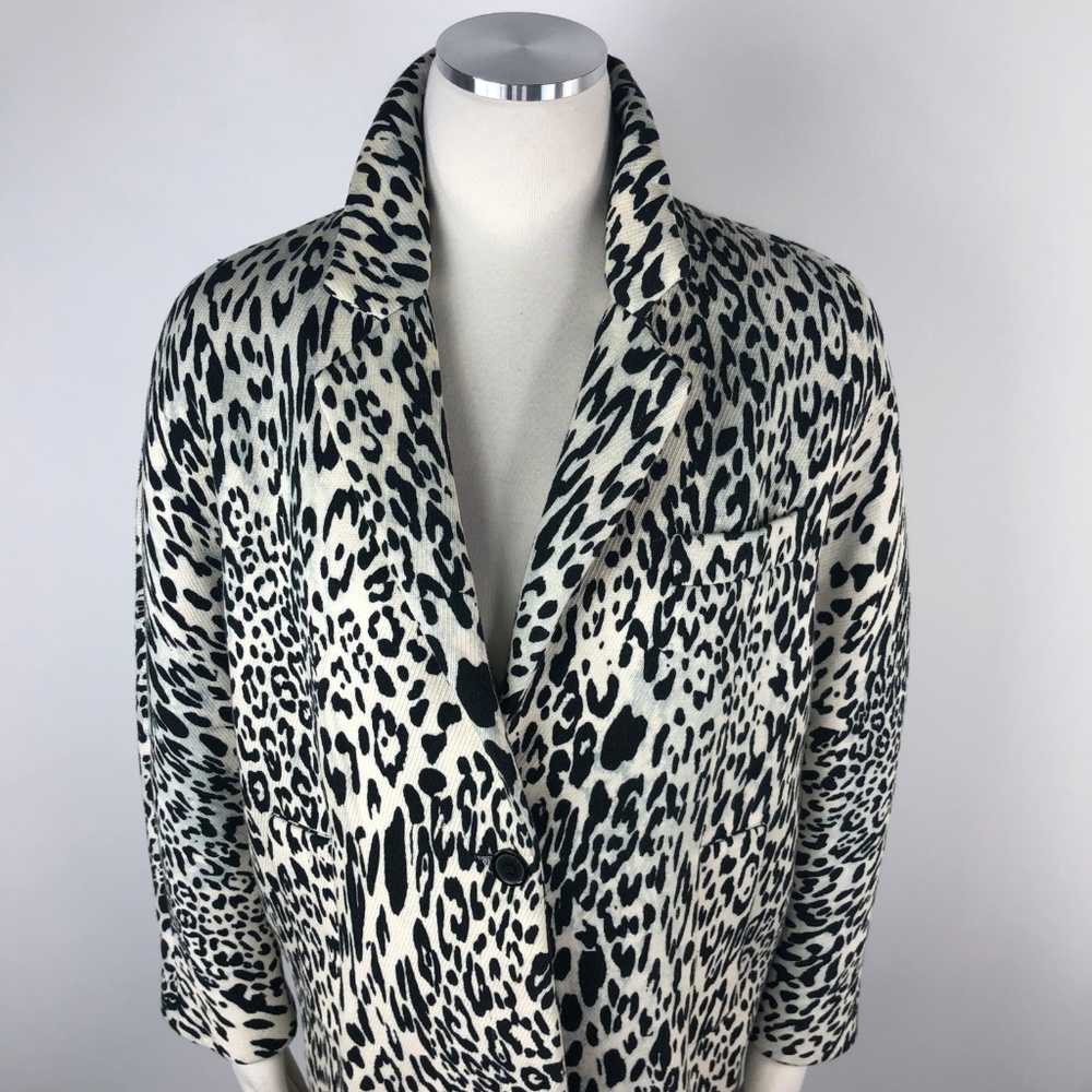 Zara White Leopard Print Oversize Car Coat Black M - Picture 3 of 8